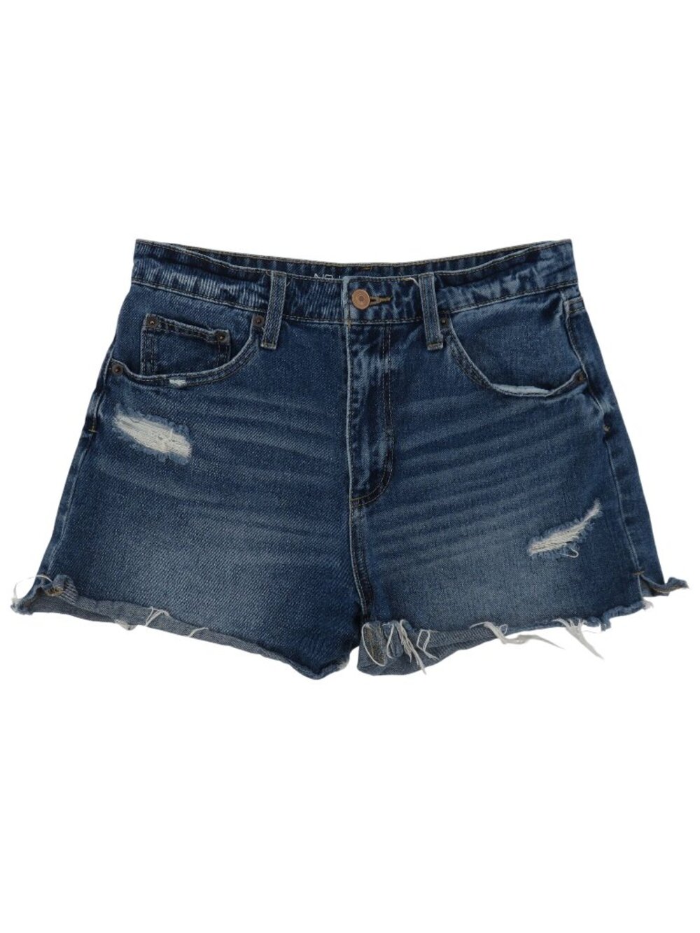 NoBo No Boundaries Juniors 7 Blue Denim Jean Shorts Raw Hem Distressed Whiskered
